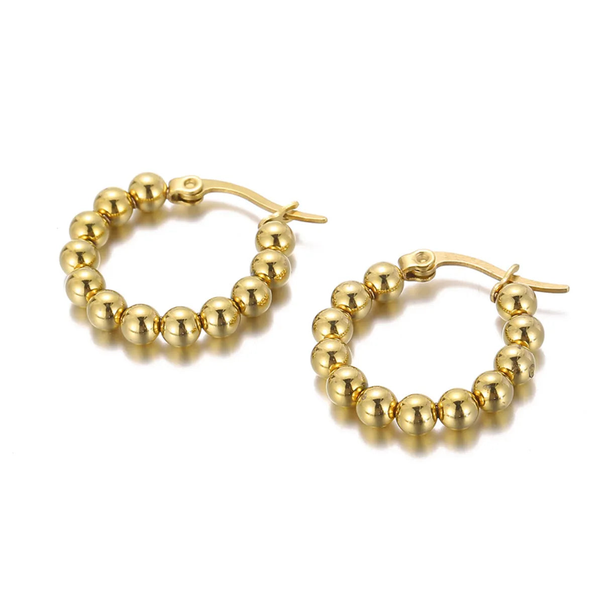 Fashion Gold Bead Circle Earrings Retro Stainless Steel Earrings