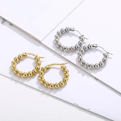 Fashion Gold Bead Circle Earrings Retro Stainless Steel Earrings