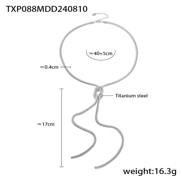 Fashion Gold Knotted Tassel Snake Chain Long Necklace Earrings Set 316L Stainless Steel Electroplated