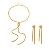 Fashion Gold Knotted Tassel Snake Chain Long Necklace Earrings Set Titanium Steel Electroplated