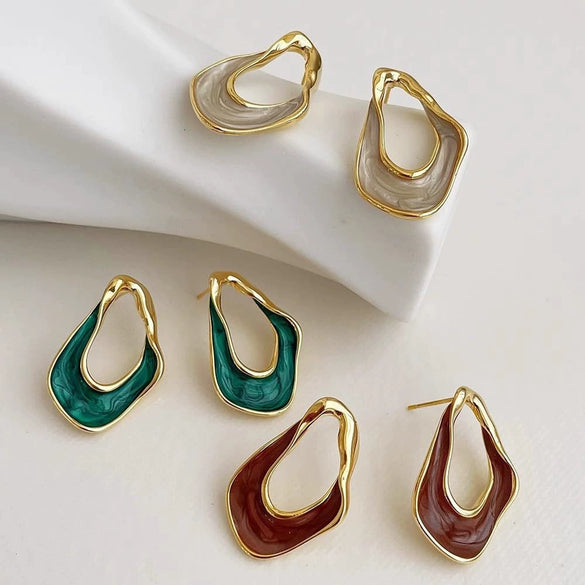 Fashion Gold Plated Copper Water Drop Earrings For Women With Exaggerated Irregular Geometric Shape And Electroplated Finish