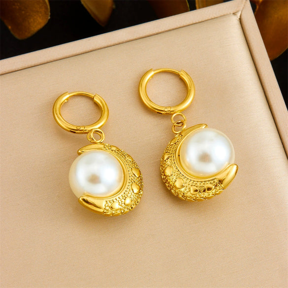 Fashion Gold Plated Retro Love Fanshaped Stainless Steel Pendant Earrings Necklace Suit With Snake Bone Chain And Love Water Drops Bells Pattern