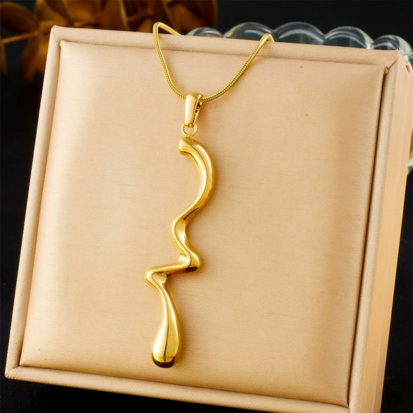 Fashion Gold Plated Retro Love Fanshaped Stainless Steel Pendant Earrings Necklace Suit With Snake Bone Chain And Love Water Drops Bells Pattern