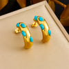 Fashion Gold Plated Retro Love Fanshaped Stainless Steel Pendant Earrings Necklace Suit With Snake Bone Chain And Love Water Drops Bells Pattern