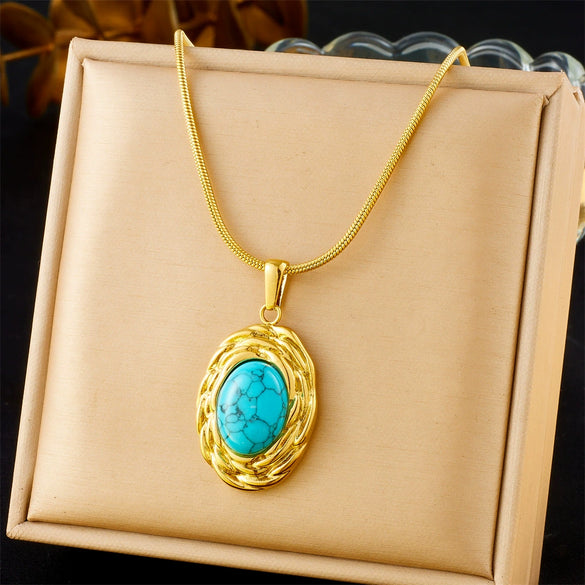 Fashion Gold Plated Retro Love Fanshaped Stainless Steel Pendant Earrings Necklace Suit With Snake Bone Chain And Love Water Drops Bells Pattern