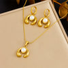 Fashion Gold Plated Retro Love Fanshaped Stainless Steel Pendant Earrings Necklace Suit With Snake Bone Chain And Love Water Drops Bells Pattern