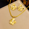 Fashion Gold Plated Retro Love Fanshaped Stainless Steel Pendant Earrings Necklace Suit With Snake Bone Chain And Love Water Drops Bells Pattern