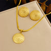 Fashion Gold Plated Retro Love Fanshaped Stainless Steel Pendant Earrings Necklace Suit With Snake Bone Chain And Love Water Drops Bells Pattern