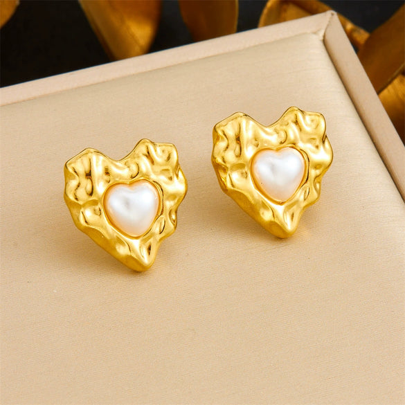Fashion Gold Plated Retro Love Fanshaped Stainless Steel Pendant Earrings Necklace Suit With Snake Bone Chain And Love Water Drops Bells Pattern