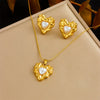 Fashion Gold Plated Retro Love Fanshaped Stainless Steel Pendant Earrings Necklace Suit With Snake Bone Chain And Love Water Drops Bells Pattern