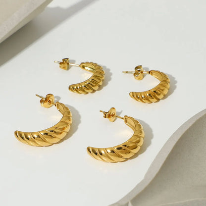 Fashion Gold-plated Stainless Steel Croissant Bag Hoop Earrings