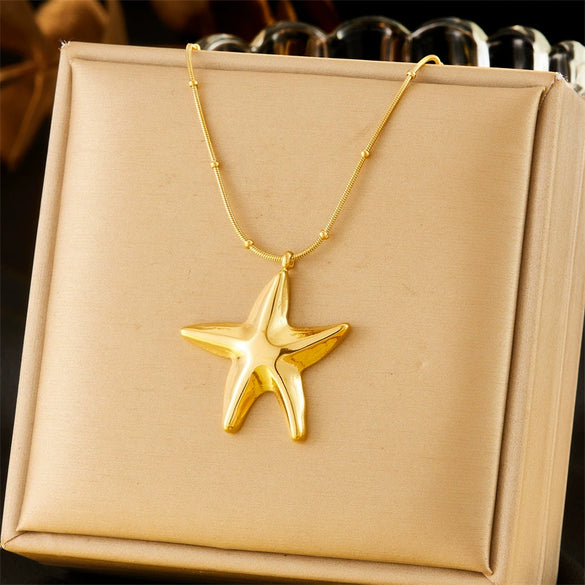 Fashion Gold Plated Stainless Steel Hollow Starfish Pendant Box Chain Jewelry Necklace With Vacuum Plating