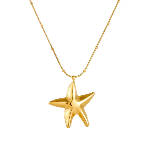 Fashion Gold Plated Stainless Steel Hollow Starfish Pendant Box Chain Jewelry Necklace With Vacuum Plating