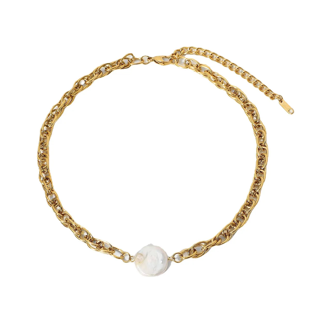 Fashion Gold-plated Stainless Steel Thick Chain Pearl Necklace