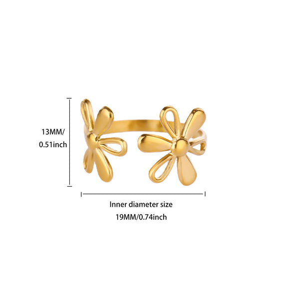 Fashion Gold Plated Titanium Steel And Stainless Steel Doublelayer Flower Open Ring Jewelry For Women