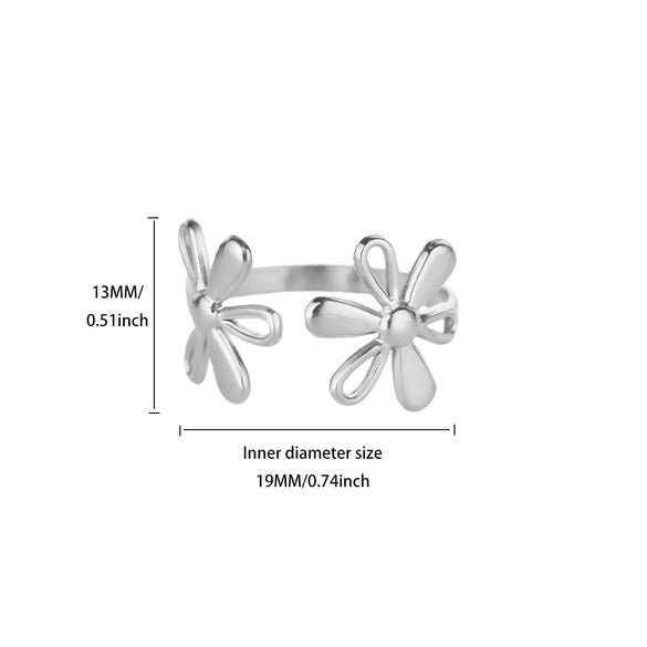 Fashion Gold Plated Titanium Steel And Stainless Steel Doublelayer Flower Open Ring Jewelry For Women