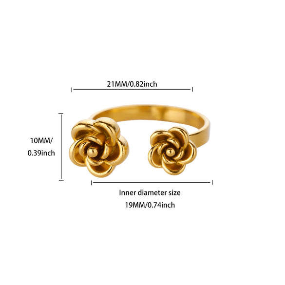 Fashion Gold Plated Titanium Steel And Stainless Steel Doublelayer Flower Open Ring Jewelry For Women