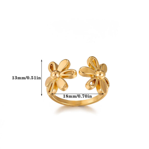 Fashion Gold Plated Titanium Steel And Stainless Steel Doublelayer Flower Open Ring Jewelry For Women