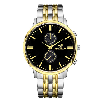 Fashion Gold Stainless Steel Belt Men'S Business Quartz Watch