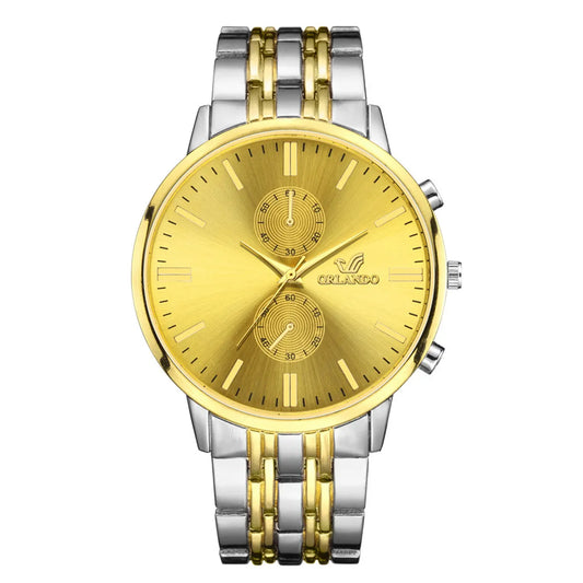 Fashion Gold Stainless Steel Belt Men'S Business Quartz Watch