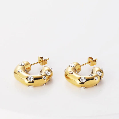 Fashion Golden Geometric C-shaped Inlaid Zircon Copper Stud Earrings Wholesale