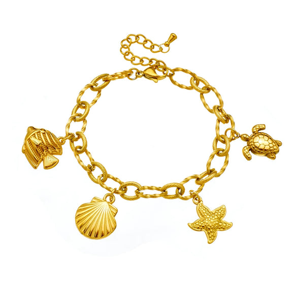 Fashion Goldplated Stainless Steel Marine Life Animal Zodiac Pendant Chain Jewelry Bracelet