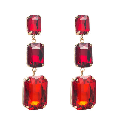 Fashion Gradient Color Square Glass Diamond Alloy Earrings