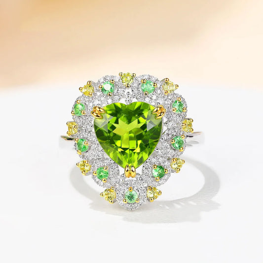 Fashion Green Peridot Ring Micro-inlaid Peridot Color Treasure Open Copper Ring Female