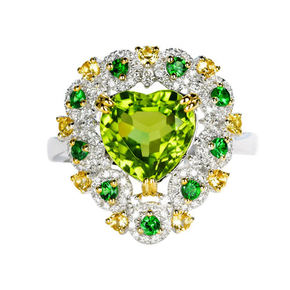 Fashion Green Peridot Ring Micro-inlaid Peridot Color Treasure Open Copper Ring Female