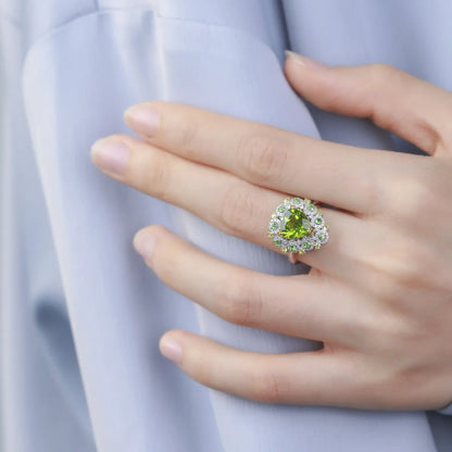 Fashion Green Peridot Ring Micro-inlaid Peridot Color Treasure Open Copper Ring Female