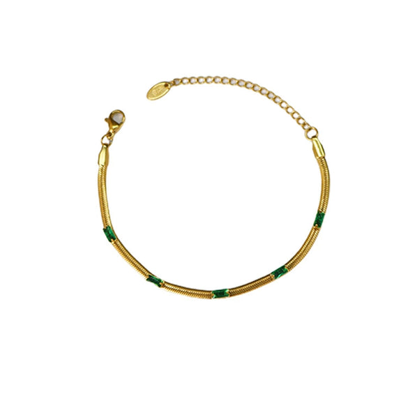Fashion Green Zircon Inlaid Women's Stainless Steel 18K Gold Plated Bracelet