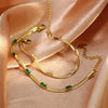 Fashion Green Zircon Inlaid Women's Stainless Steel 18K Gold Plated Bracelet