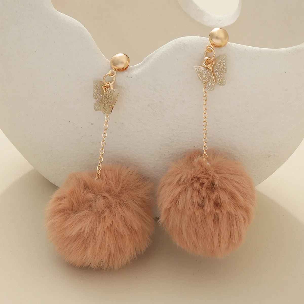 Fashion Hairball Heart Shape Butterfly Metal Plush Women's Drop Earrings 1 Pair