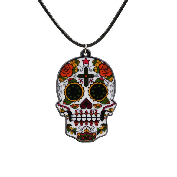 Fashion Halloween Skull Rose Cross Acrylic Pendant Necklace With Cartoon Characters