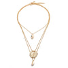 Fashion Handmade Alloy Shell Multilayer Necklace With Box Chain Electroplated Floral Pendant Jewelry For Women