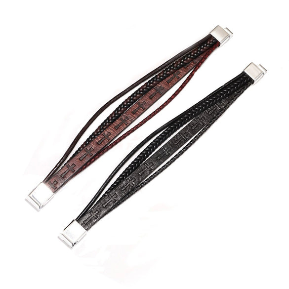 Fashion Handwoven Leather Bracelet With Geometric Pattern And Alloy Magnet Buckle