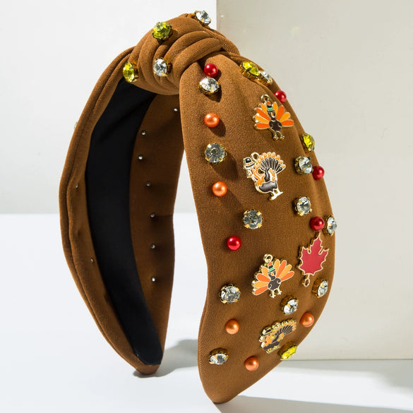 Fashion Headband Alloy Rhinestone Inlaid Turkey Maple Design For Women