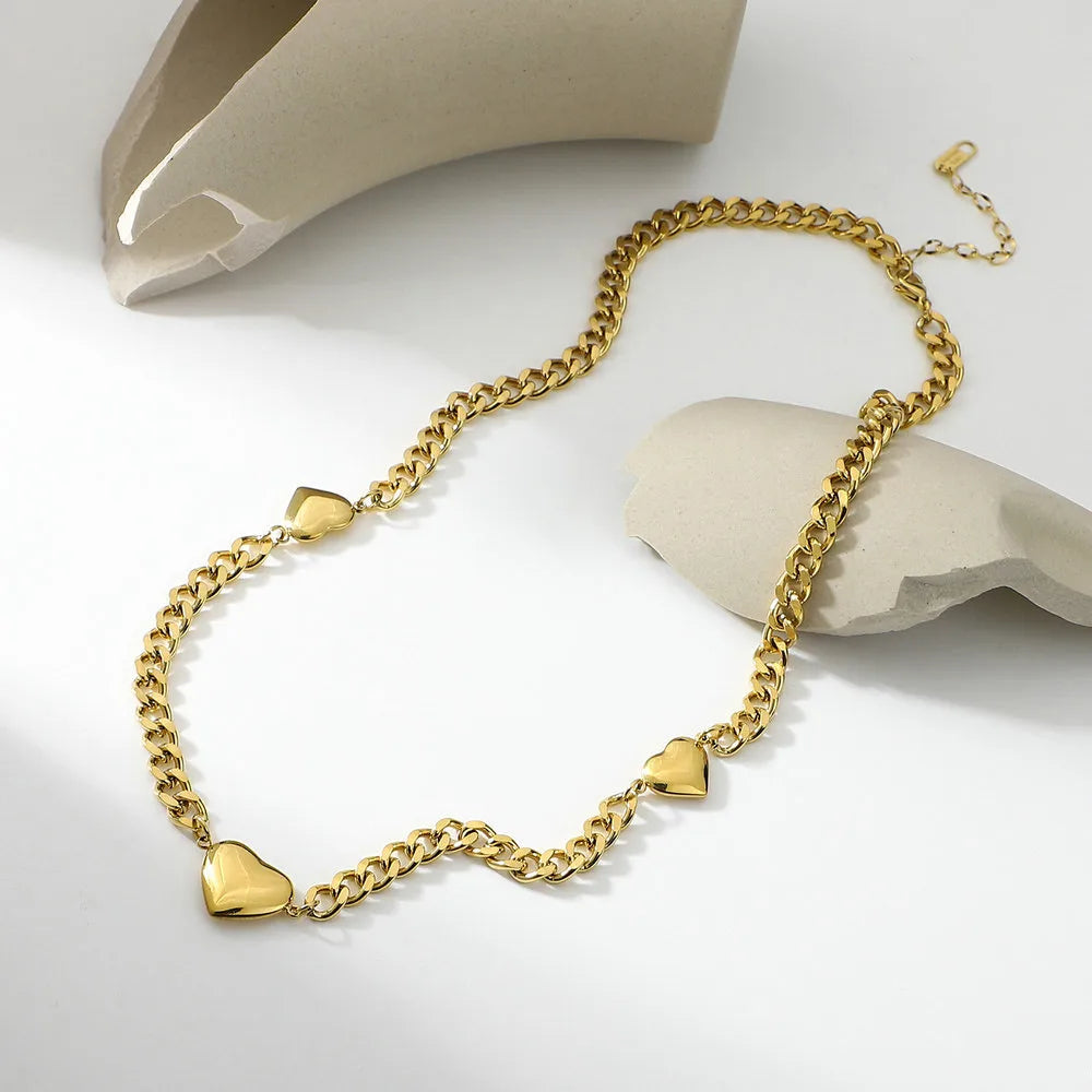 Fashion Heart 14k Gold Stainless Steel Necklace