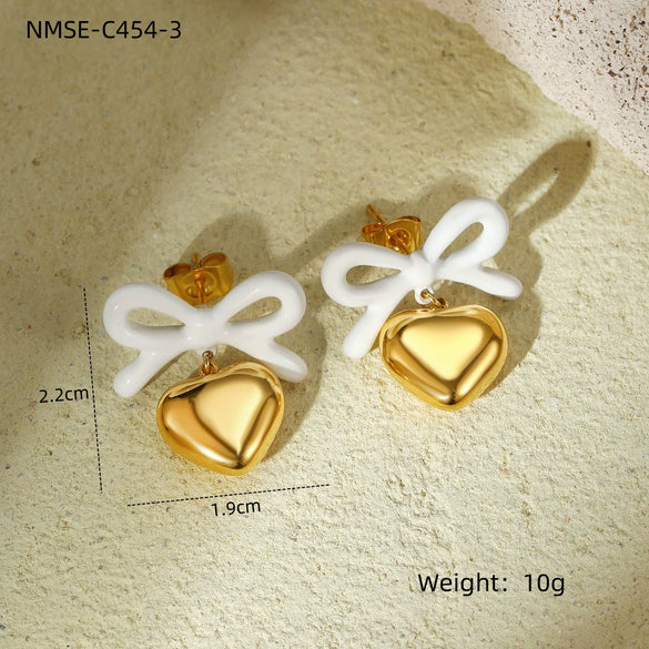 Fashion Heart Bow Stainless Steel 18K Gold Electroplated Women's Earrings