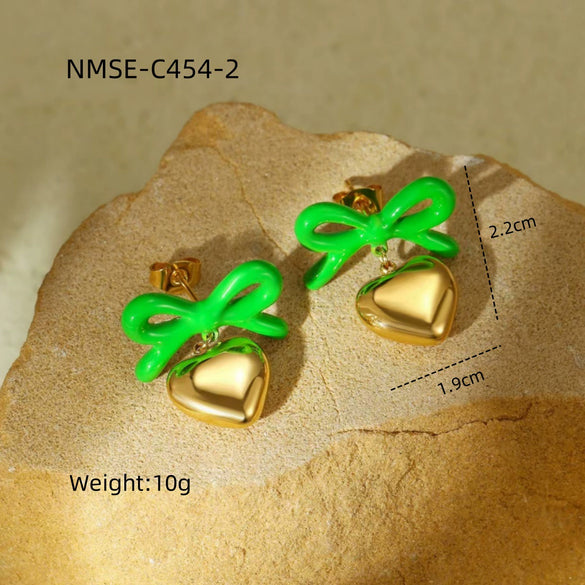 Fashion Heart Bow Stainless Steel 18K Gold Electroplated Women's Earrings