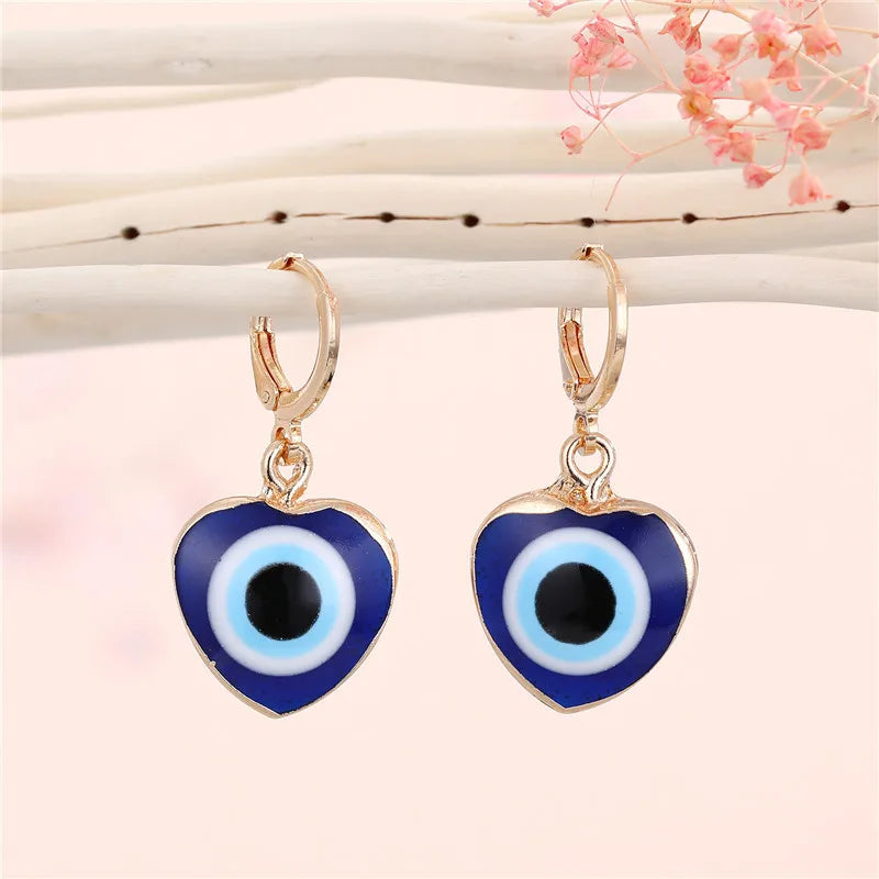 Fashion Heart Devil Eye Earrings Necklace