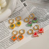 Fashion Heart Oil Drop Flower Earrings For Women Stainless Steel Electroplated Jewelry