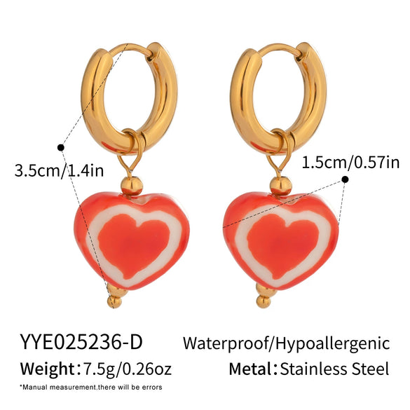 Fashion Heart Oil Drop Flower Earrings For Women Stainless Steel Electroplated Jewelry