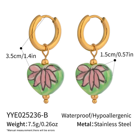 Fashion Heart Oil Drop Flower Earrings For Women Stainless Steel Electroplated Jewelry