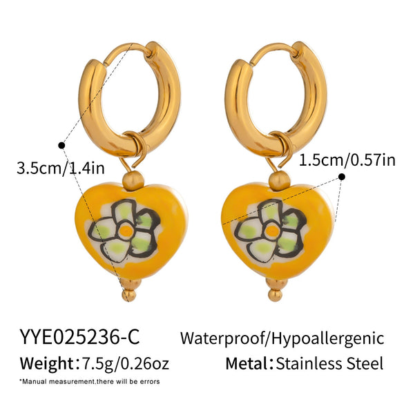 Fashion Heart Oil Drop Flower Earrings For Women Stainless Steel Electroplated Jewelry