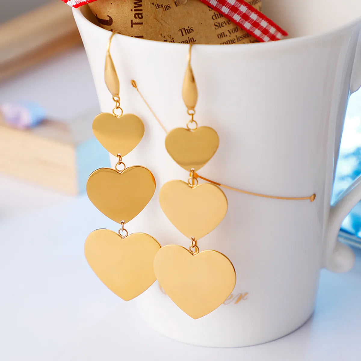 Ins Style Retro Fashion Heart Stainless Steel Plating No Inlaid Earrings