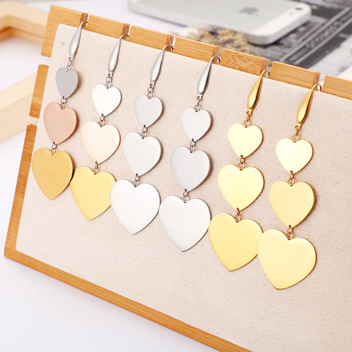 Ins Style Retro Fashion Heart Stainless Steel Plating No Inlaid Earrings