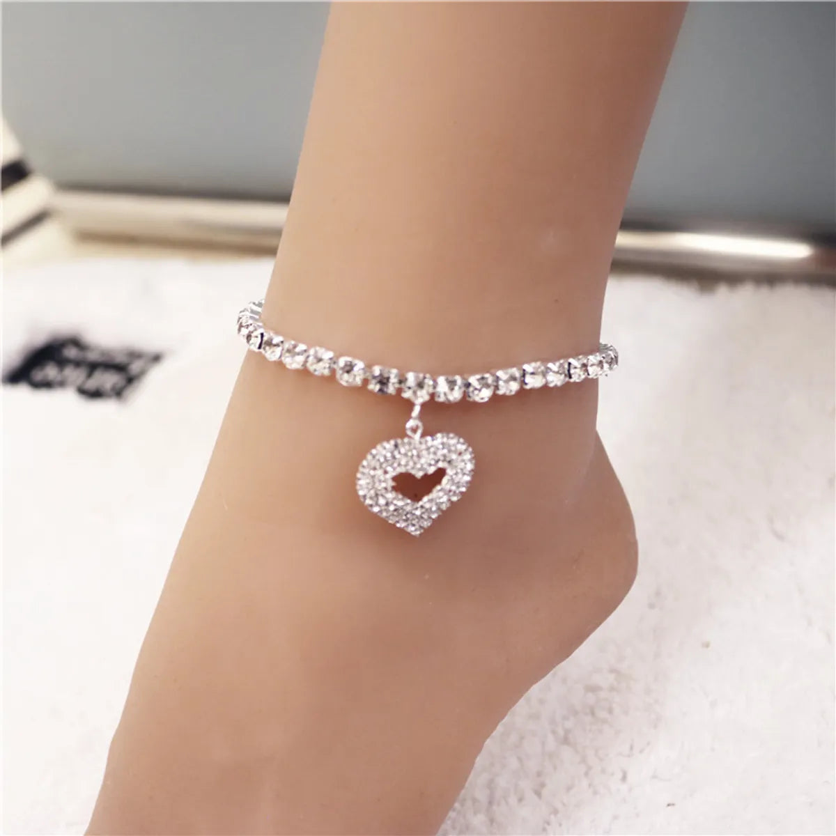 Fashion Heart Rhinestone Anklet Women'S Beach Trend Simple Anklet