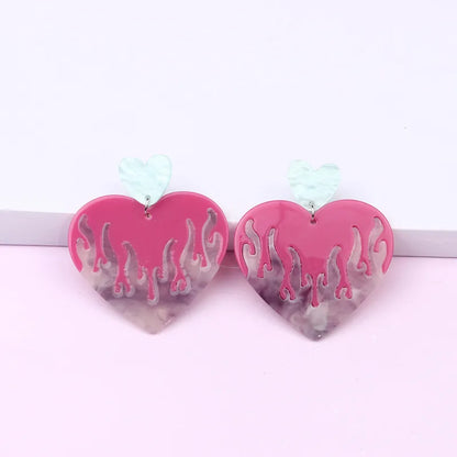 Fashion Heart Shape Acetic Acid Sheets Drop Earrings