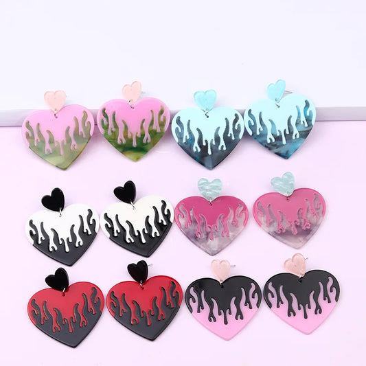 Fashion Heart Shape Acetic Acid Sheets Drop Earrings